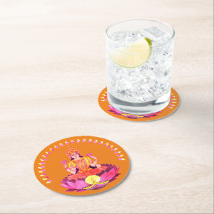 Posavasos Redondo De Papel Feliz Diwali - Diosa Deepalavi Lakshmi 1