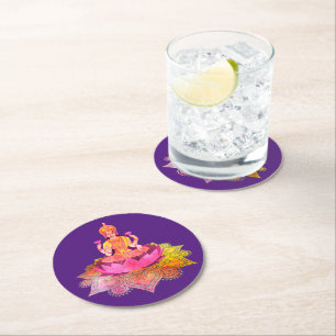 Posavasos Redondo De Papel Feliz Diwali - Diosa Deepalavi Lakshmi 4