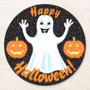 Posavasos Redondo De Papel Feliz Fantasma Halloween
