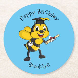 Posavasos Redondo De Papel Feliz graduación de abejas personalizados