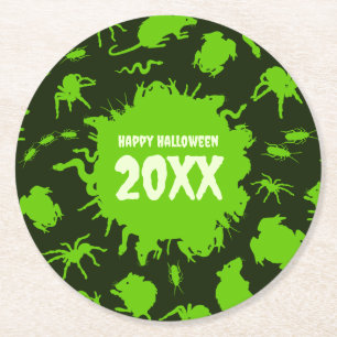Posavasos Redondo De Papel Feliz Halloween Texto Personalizado Verde Criatura