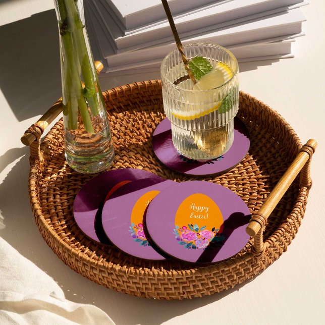 Posavasos Redondo De Papel Feliz Huevo floral de la acuarela de Pascua (Subido por el creador)