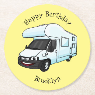 Posavasos Redondo De Papel Feliz ilustracion personalizado de camperán