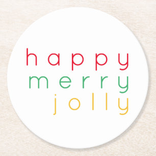 Posavasos Redondo De Papel FELIZ MERRY JOLLY Round Paper Coasters