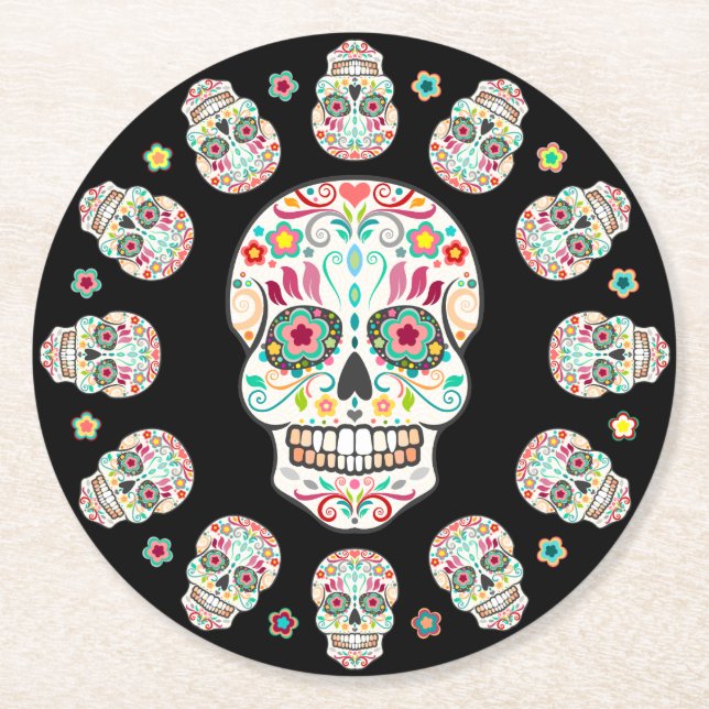 Posavasos Redondo De Papel Feliz Muertos - prácticos de costa festivos del (Anverso)