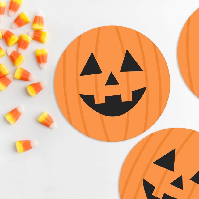 Posavasos Redondo De Papel Feliz Naranja de calabaza sonreír Halloween (Subido por el creador)