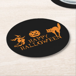 Posavasos Redondo De Papel Feliz naranja negro de Halloween