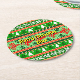Posavasos Redondo De Papel Feliz Navidad 20XX Añadir juego de Navidades de añ