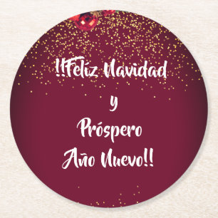 Posavasos Redondo De Papel Feliz Navidad Español