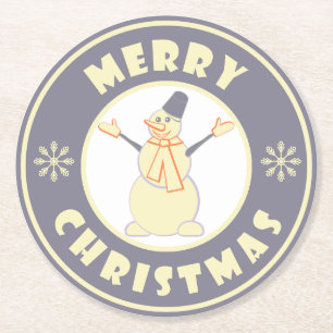 Posavasos Redondo De Papel Feliz Navidad feliz estilo de café famoso de nieve