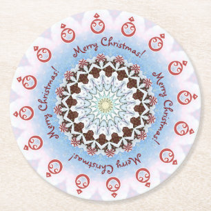 Posavasos Redondo De Papel Feliz Navidad Kaleidoscope