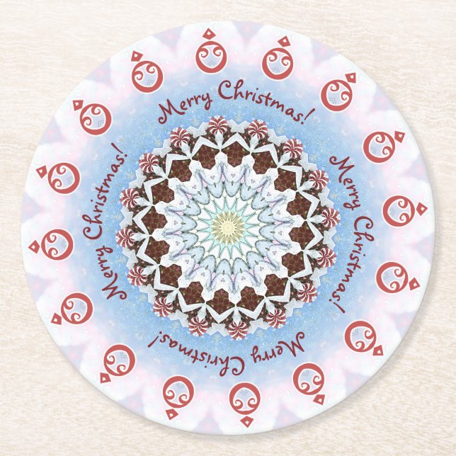 Posavasos Redondo De Papel Feliz Navidad Kaleidoscope (Anverso)