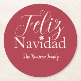 Posavasos Redondo De Papel Feliz Navidad, Navidades modernos.