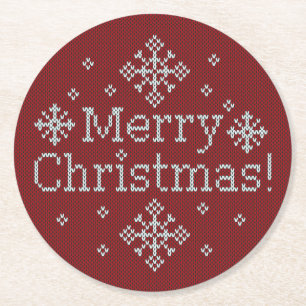 Posavasos Redondo De Papel Feliz Navidad Red & White Faux Knit