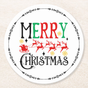 Posavasos Redondo De Papel Feliz Navidad Santa Sleigh-61049 T-Shirt Hoodie