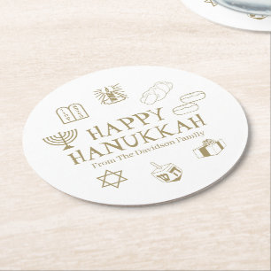 Posavasos Redondo De Papel Feliz nombre de la familia del personalizado blanc