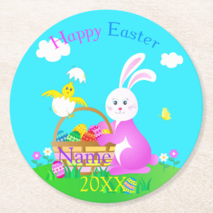 Posavasos Redondo De Papel Feliz Pascua