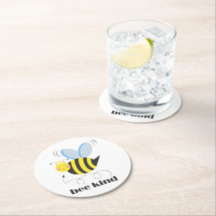 Posavasos Redondo De Papel Feliz princesa de abejas con corona y lema Bee Kin
