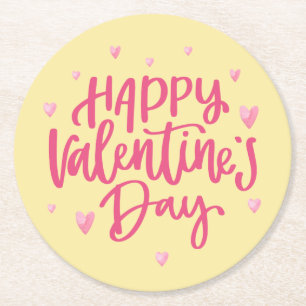 Posavasos Redondo De Papel Feliz tipografía de San Valentín Monstruo de pa