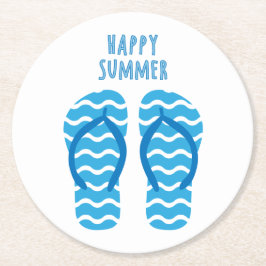 Posavasos Redondo De Papel Feliz verano de montaña rusa con chanclas