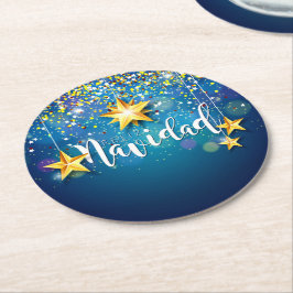 Posavasos Redondo De Papel Felize Navidad Gold Stars Navidades