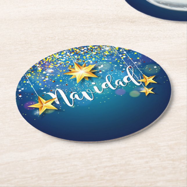 Posavasos Redondo De Papel Felize Navidad Gold Stars Navidades (En perspectiva)