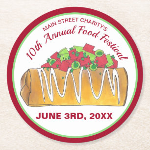 Posavasos Redondo De Papel Festival mexicano de Tex Mex Food Chimichanga