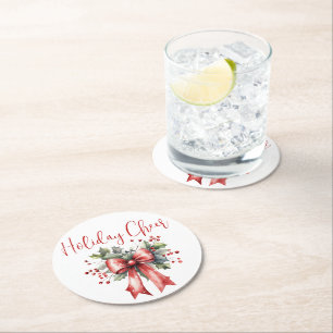 Posavasos Redondo De Papel Festividad de Navidades modernos guión rojo animad