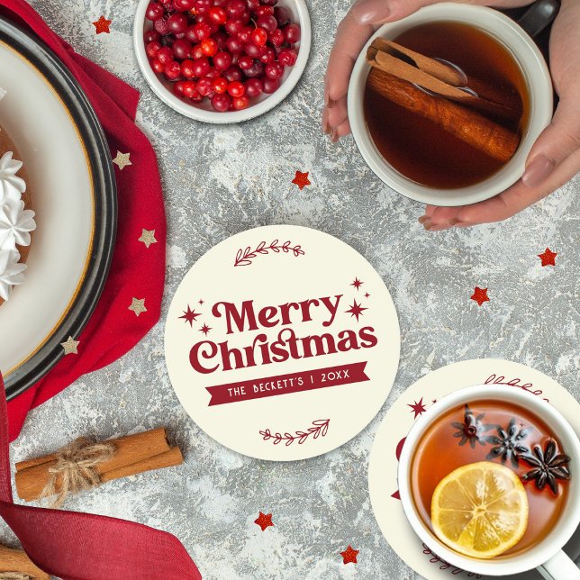 Posavasos Redondo De Papel Festividad navideña Retro Groovy (Subido por el creador)