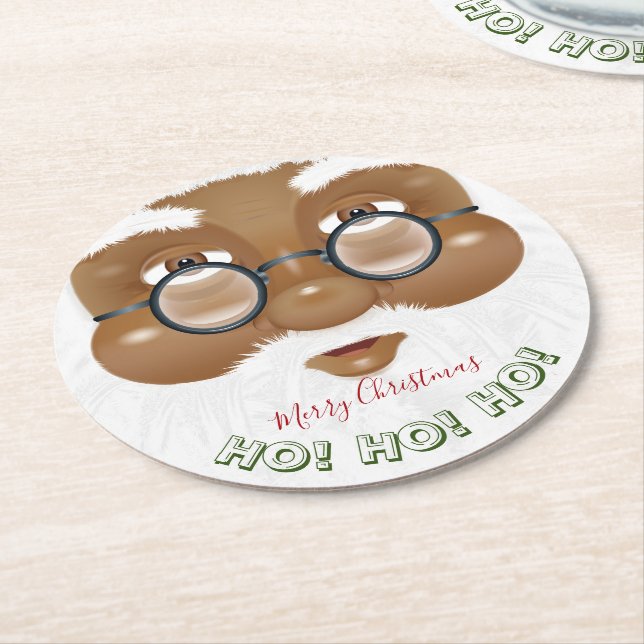 Posavasos Redondo De Papel Festividades de los Navidades de Santa Claus afroa (En perspectiva)