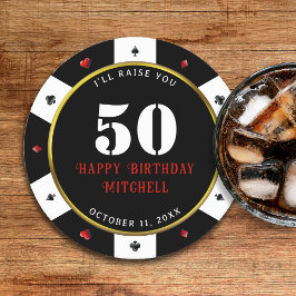 Posavasos Redondo De Papel Ficha de póquer Cumpleaños 50