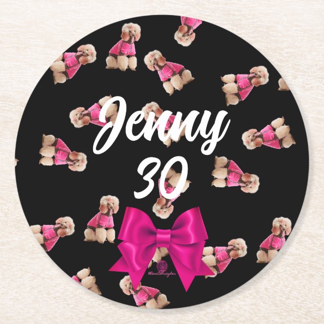 Posavasos Redondo De Papel Fideos de Fiesta de cangrejos (rosado sobre negro) (Anverso)