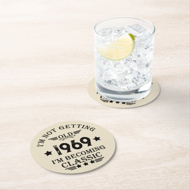 Posavasos Redondo De Papel Fiesta de 55 años de antigüedad personalizada (In situ)