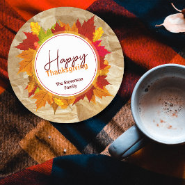 Posavasos Redondo De Papel Fiesta de Acción de Gracias con Hojas de Otoño de 