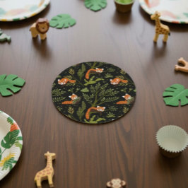 Posavasos Redondo De Papel Fiesta de animales del zoológico del bosque oscuro