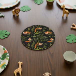Posavasos Redondo De Papel Fiesta de animales del zoológico del bosque oscuro