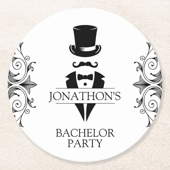Posavasos Redondo De Papel Fiesta de Bachelor Tuxedo (Anverso)