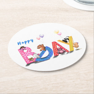 Posavasos Redondo De Papel Fiesta de Baños Bebés con Papel de Cumpleaños Feli