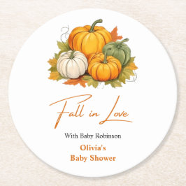 Posavasos Redondo De Papel Fiesta de bebé de calabaza rústica de otoño enamor