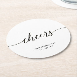Posavasos Redondo De Papel Fiesta de Cheers con Letra Moderna en Blanco y Neg