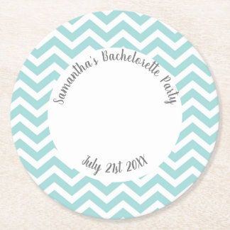 Posavasos Redondo De Papel Fiesta de chevron azul turquesa y blanco
