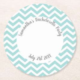 Posavasos Redondo De Papel Fiesta de Chevron turquesa y blanco