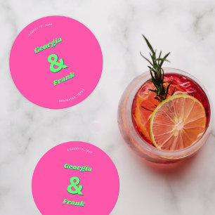 Posavasos Redondo De Papel Fiesta de compromiso rosa y verde o boda