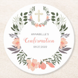 Posavasos Redondo De Papel Fiesta de confirmación floral simple 