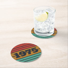 Posavasos Redondo De Papel Fiesta de cumpleaños 50 vintage personalizada