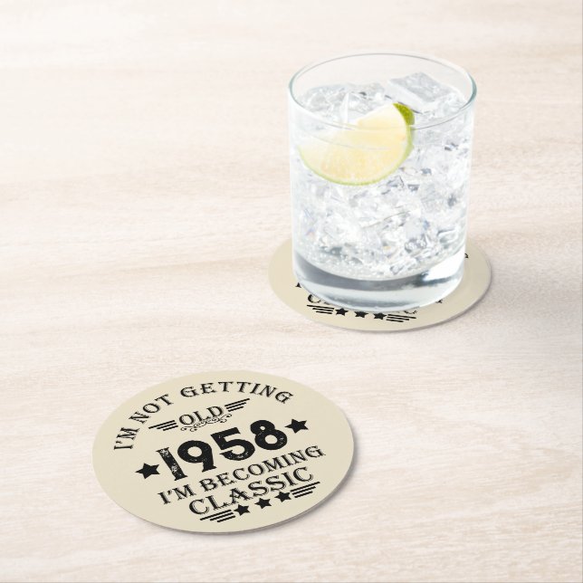 Posavasos Redondo De Papel Fiesta de cumpleaños 65º de cosecha personalizada (In situ)