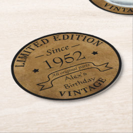 Posavasos Redondo De Papel Fiesta de cumpleaños 70 vintage personalizada