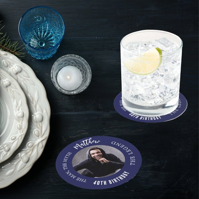 Posavasos Redondo De Papel Fiesta de cumpleaños azul marino, leyenda del mito (Subido por el creador)