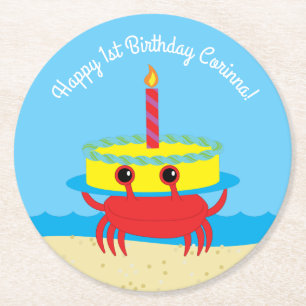 Posavasos Redondo De Papel Fiesta de cumpleaños de Crab Beach