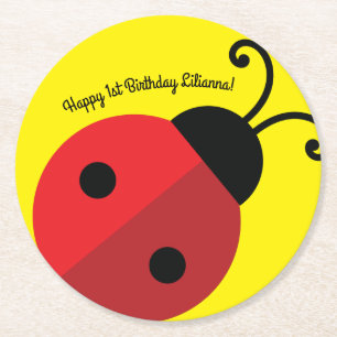 Posavasos Redondo De Papel Fiesta de cumpleaños de Ladybug